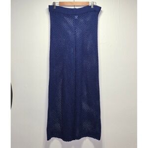 Shade & Shore Women Crochet Knit Wide Leg Pants Blue Size L Beach Cover Up